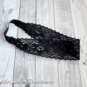 Black Boho Crocheted Lace Headband Head Wrap with Soft Stretch Back