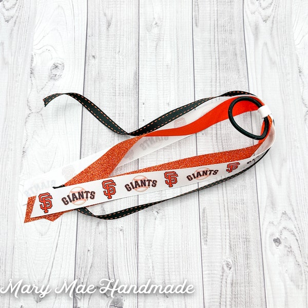 San Francisco Giants Baseball, Style A with Glitter Ribbon, Orange Black & White Ponytail Ribbon Streamer Spirit Bow