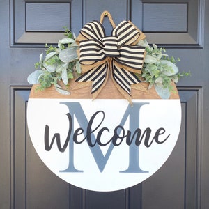 Welcome Front Door sign, Last Name Sign, Personalized Door Wreath, Hanging Round Sign, Housewarming Gift, Last Name Door Sign
