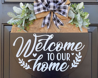 Front Door Sign, Welcome To Our Home, Front Door Hanger, Welcome Wreath, Front Door Decor, Housewarming Gift, Year Round Sign, Porch Sign