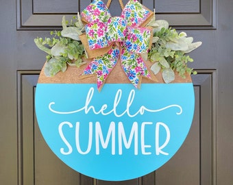 Hello Summer Door Hanger: Light Blue Summer Wreath