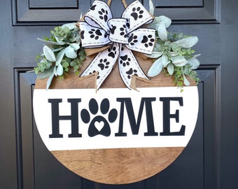 Paw Print Home Door Hanger: Dog Lover Wood Sign