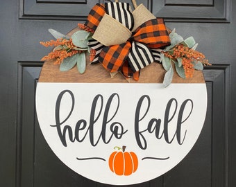 Fall Door Sign, Hello Fall, Front Door Sign, Fall Wreath, Fall Sign, Front Porch Sign, Fall Front Door Wreath, Fall Door Hanger, Front Porch