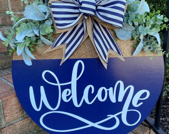 Welcome Front Door Sign, Front Door Hanger, Welcome Wreath, Front Door Decor, Housewarming Gift, Year Round Sign, Porch Sign, Entry Decor