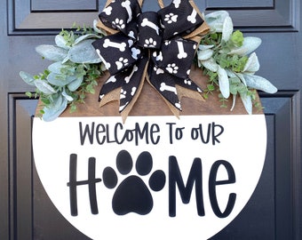 Dog Welcome Sign: Paw Print Door Decor, Pet Lover Gift