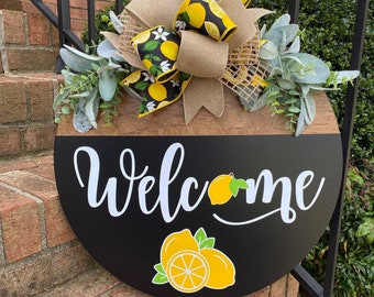 Lemon Front Door Hanger, Summer Door, Lemon Decor, Lemon Welcome Sign, Summer Sign, Welcome Summer, Housewarming Gift, Lemon Wreath