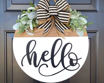 Front Door Decor, Hello, Hanging Sign, Entry decor, Housewarming Gift, Year Round Door Sign, Home Decor