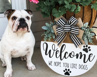 Funny Dog Welcome Sign, Front Door Hanger, Christmas Gift for Dog Lovers , Holiday Decor, Personalized Wreath Sign, Pet Lover Home Decor