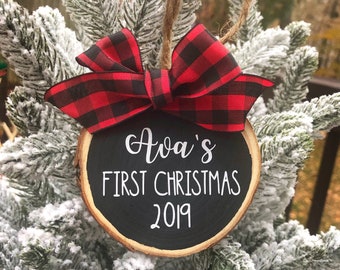 Baby's First Christmas, 2023 Ornament, Baby 1st Christmas Ornament, Custom Baby Name, New Baby Gift, Baby Keepsake, Wood Slice Ornament