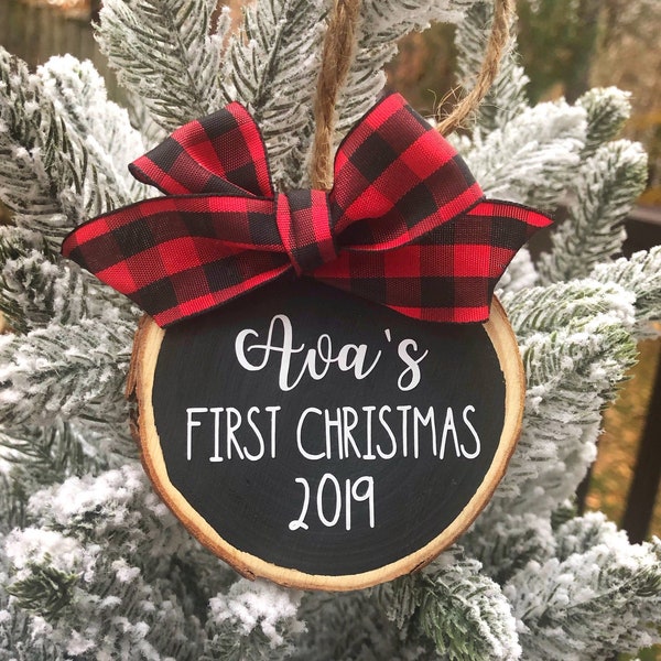 Baby's First Christmas, 2023 Ornament, Baby 1st Christmas Ornament, Custom Baby Name, New Baby Gift, Baby Keepsake, Wood Slice Ornament