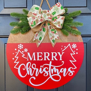 Christmas Front Door Sign, Merry Christmas Sign, Christmas Door Hanger, Christmas Gift, Christmas Wood Sign, Christmas Wreath,