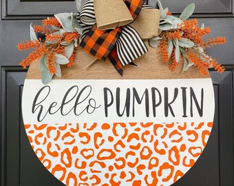 Hello Pumpkin Leopard Fall Door Sign - Etsy