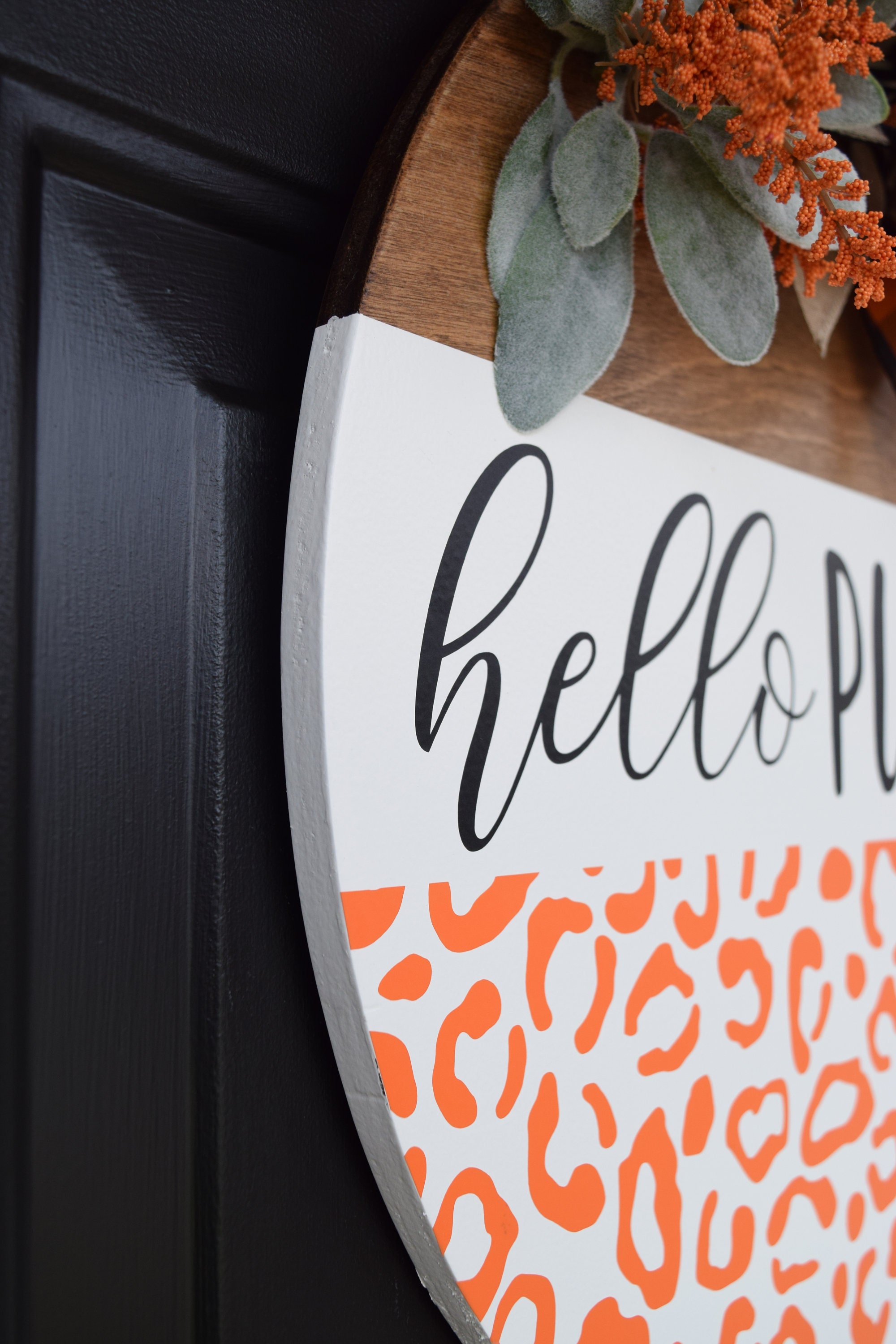 Letrero Fall Hello Pumpkin Leopard Print Fall Door Sign - Etsy