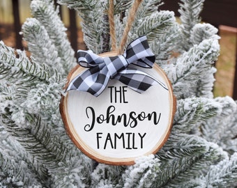 Family Name Ornament, Last Name Ornament, Personalized name Ornament, Wood Slice Ornament, Rustic Christmas Tree Ornament,