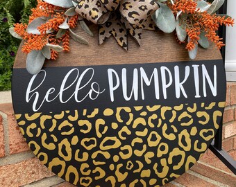 Hello Pumpkin Leopard Fall Door Sign - Etsy