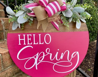 Hello Spring Door Hanger: Painted Wood Spring Wreath