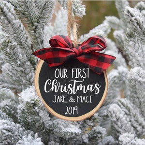 Personalized Couples First Christmas Ornament: Wood Slice Ornament