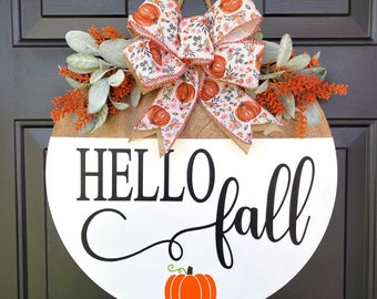 Hello Fall Pumpkin Door Hanger: Rustic Wood Sign