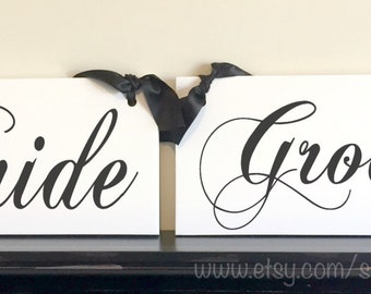Bride and Groom chair signs, Reception signs, wedding decor, personalized chair sign