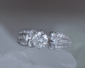 Art Deco-Inspired Solitaire Diamond Ring (18k White Gold)