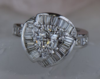 Natural Diamond Statement Ring | Baguette Diamonds, Round Diamonds and Princess Cut Diamonds (18K White Gold)