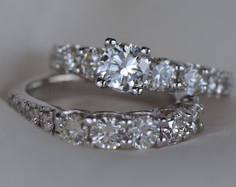 Handmade Diamond Bridal Set | Appraised | Engagement Ring & Wedding Band (18K White Gold)