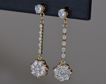 Flower-Shaped Diamond Drop Stud Earrings