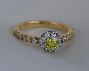 Yellow Diamond Flower Ring (14K White Gold and 18K Yellow Gold)