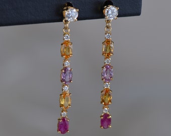 Natural Sapphire, Ruby and Diamond Earrings