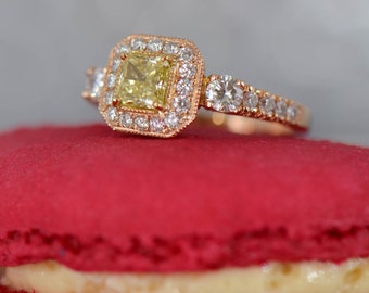 Art Deco-Inspired Yellow Diamond Ring (18K Rose and Yellow Gold)
