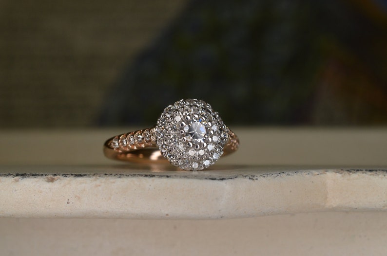 Cluster Setting Diamond Engagement Ring and Wedding Band Set 18K White