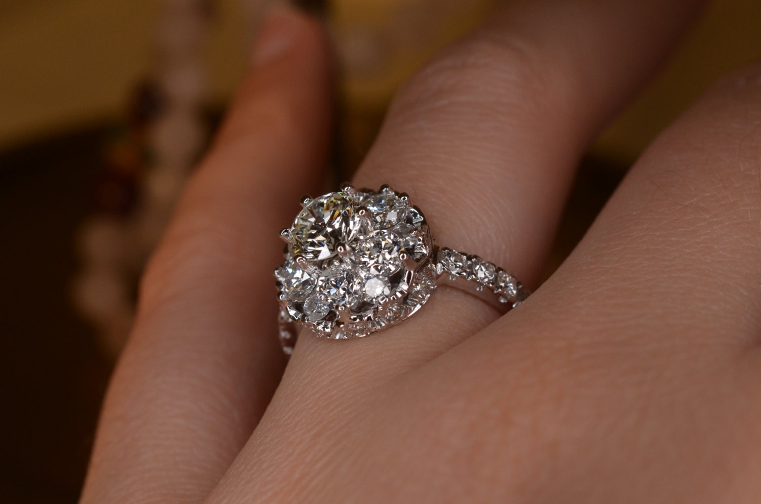 Cluster Setting Diamond Ring (18K White Gold) - Etsy