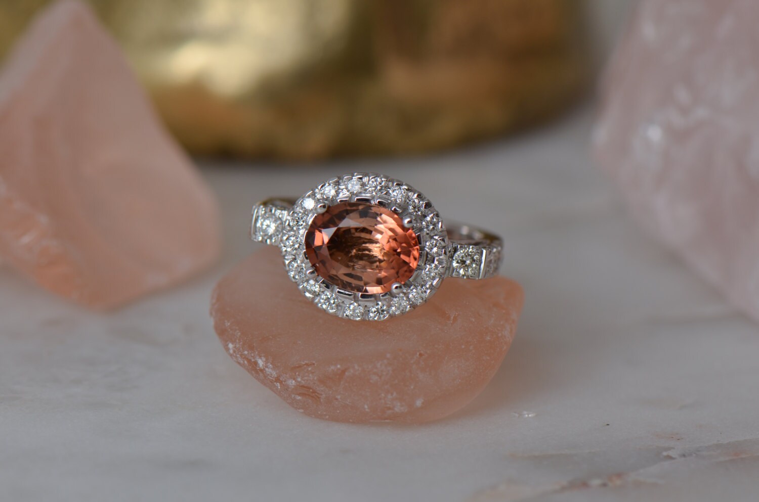 ONE-OF-A-KIND: Natural Orange Tourmaline and Diamond Ring 14K | Etsy