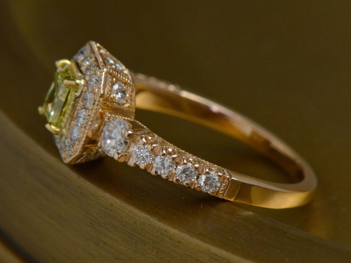 Art Deco-inspired Yellow Diamond Ring 18K Rose and Yellow - Etsy