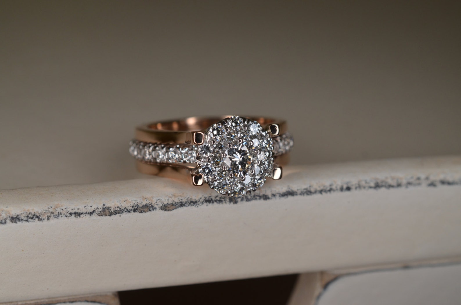 Insertstyle Diamond Engagement Ring and Eternity Band Set 18K Rose and