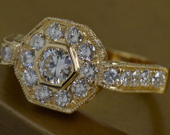 Art Deco-Inspired Hexagon-Shaped Diamond Ring (18K Yellow Gold)