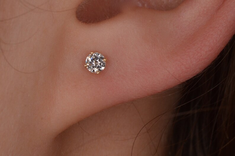 14K Yellow Gold Diamond Stud Earrings