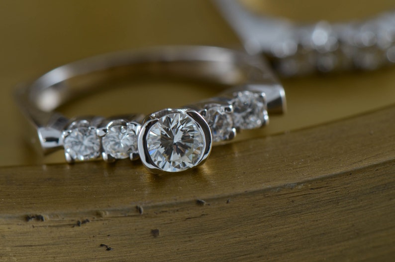 Simple Engagement Ring and Wedding Band Set 14K White Gold Etsy