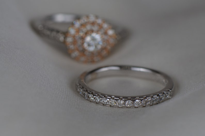 Cluster Setting Diamond Engagement Ring and Wedding Band Set Etsy