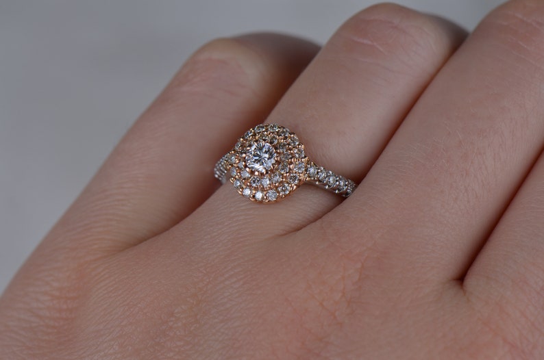 Cluster Setting Diamond Engagement Ring and Wedding Band Set - Etsy