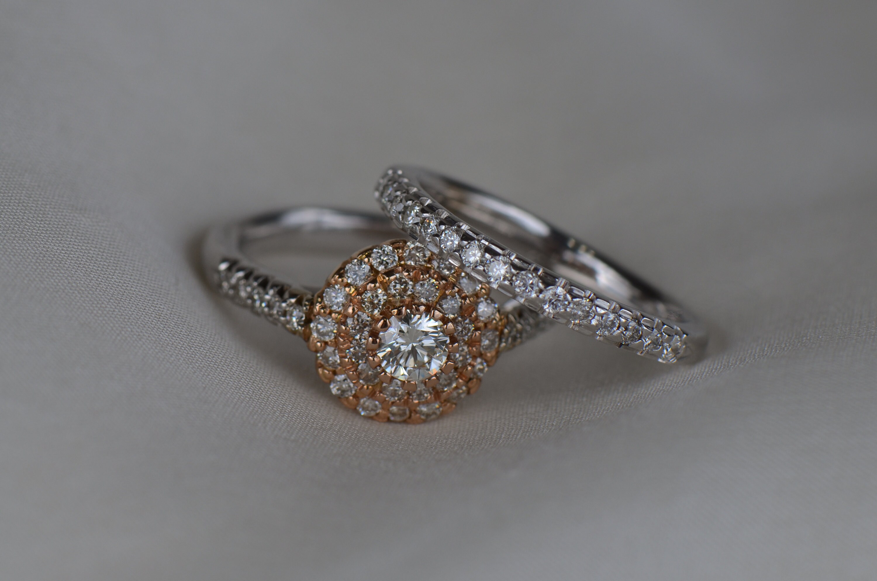 Cluster Setting Diamond Engagement Ring and Wedding Band Set Etsy