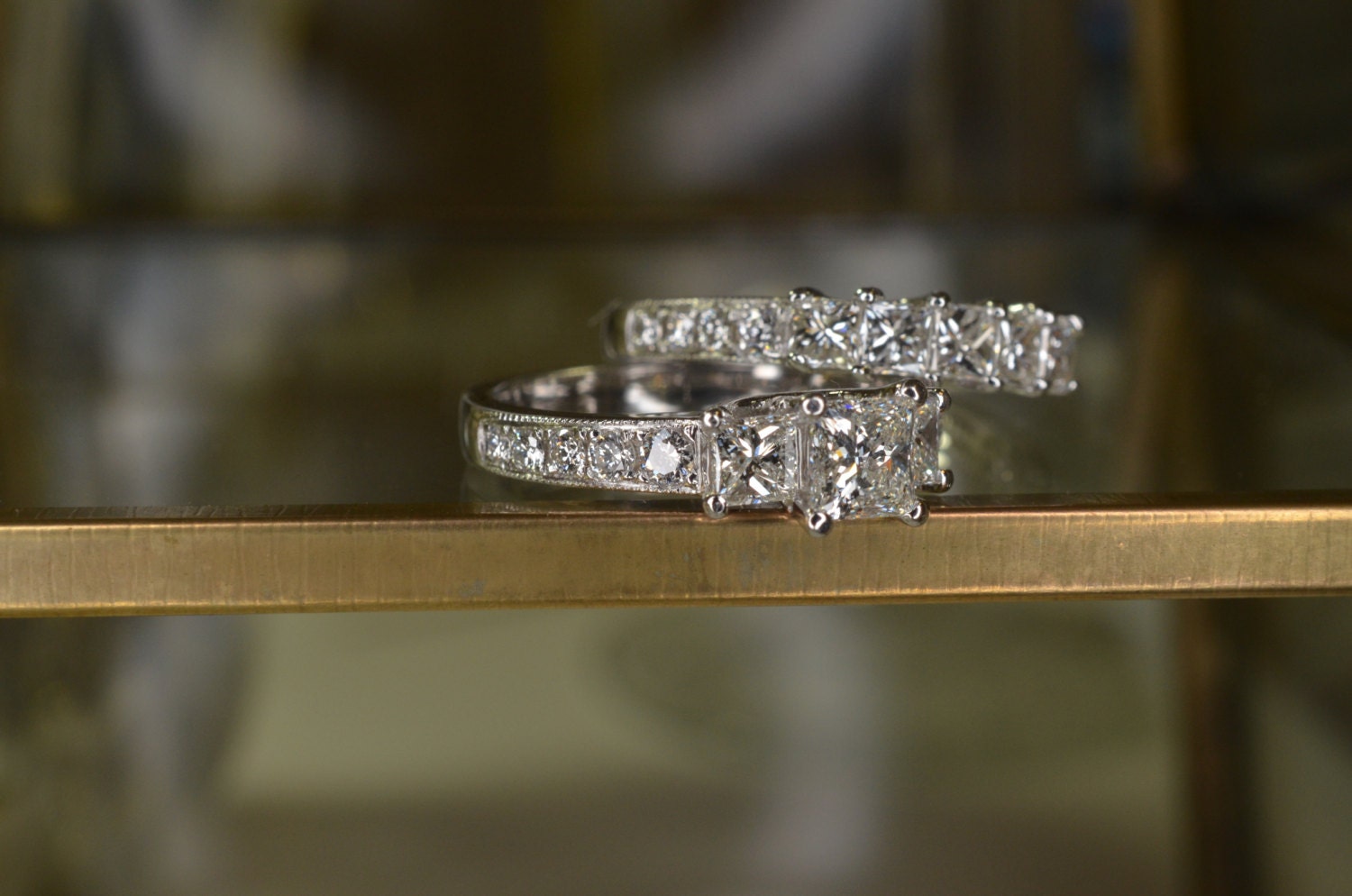 Princess Cut Diamond Engagement Ring and Wedding Band Set (14K White ...