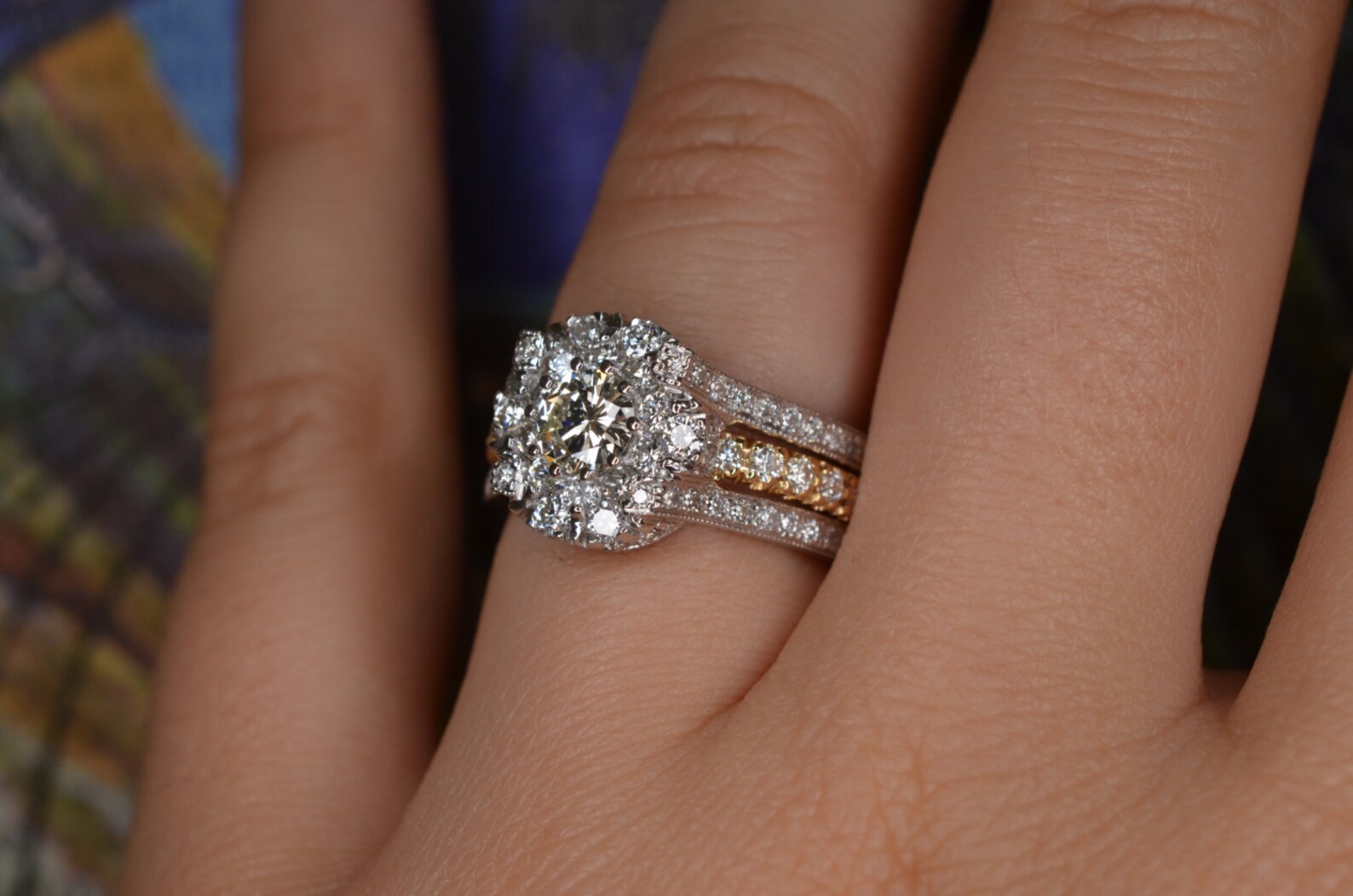 Insertstyle Wedding Ring and Eternity Band Set 18K White and Yellow