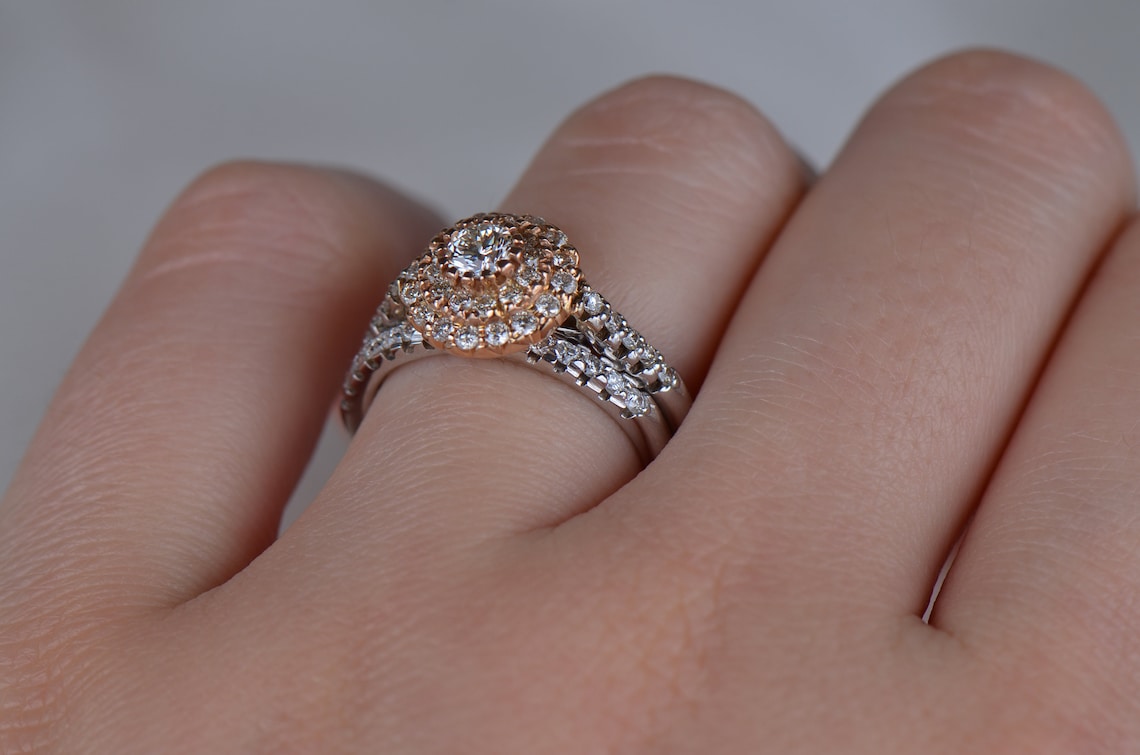 Cluster Setting Diamond Engagement Ring and Wedding Band Set Etsy