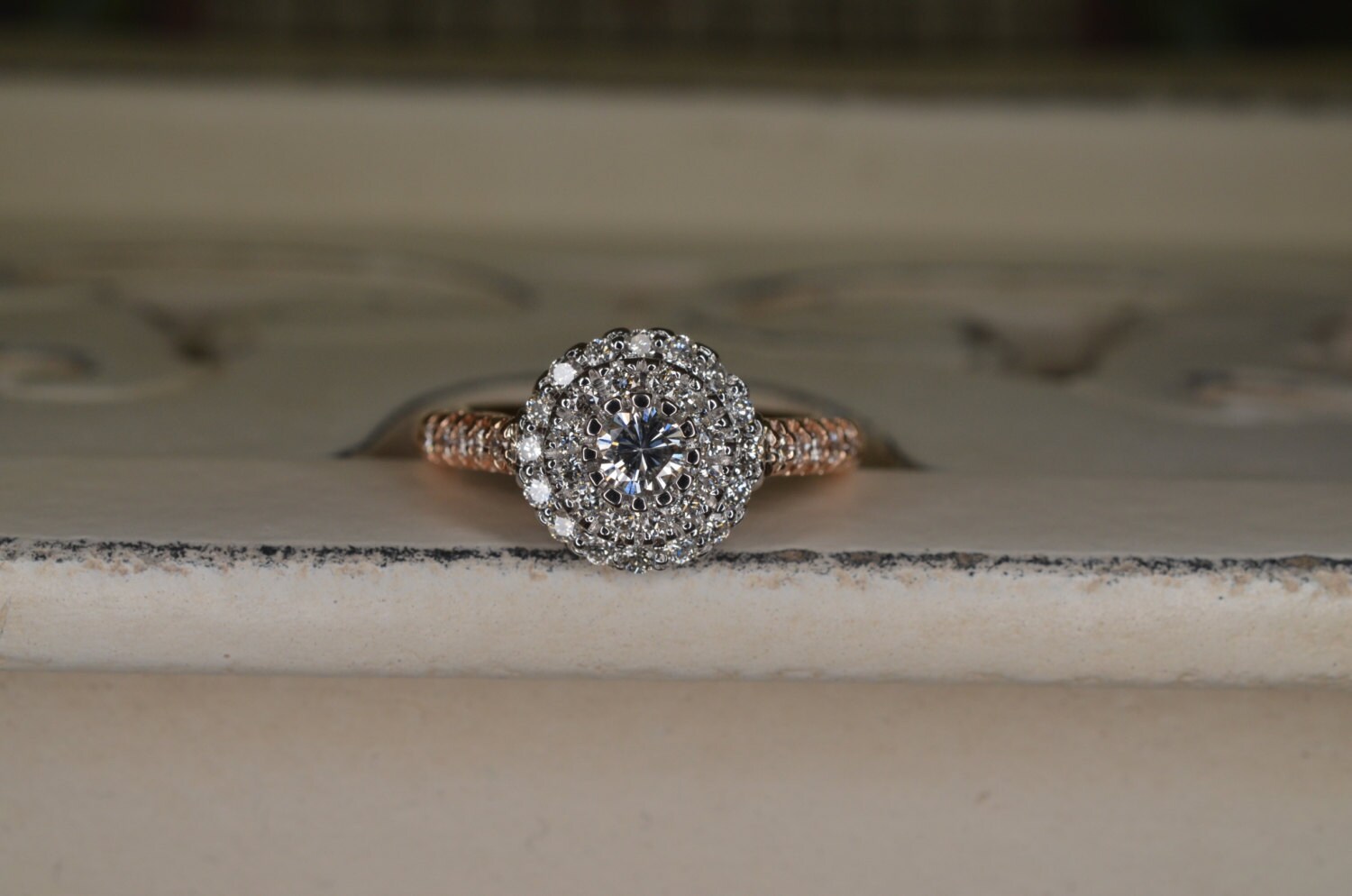 Cluster Setting Diamond Engagement Ring and Wedding Band Set 18K White