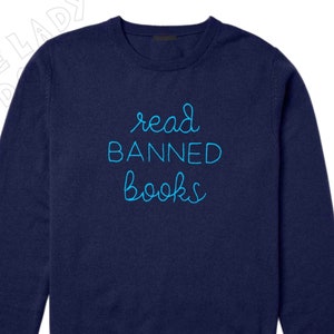 Hand-Stitched &#39;Read Banned Books&#39; Cashmere Sweater