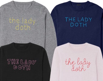 WOMENS SIZE Custom Embroidered Cashmere Sweatshirt, Embroidered Cursive, Embroidered Cashmere Sweater, The Lady Doth, Capsule Wardrobe