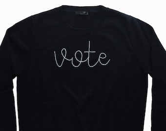 FLASH SALE Custom Embroidered Cashmere Sweater, Women's One Word Crewneck