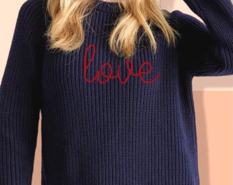Custom Name Embroidered Organic Cotton Knit Sweater, Cozy Pullover