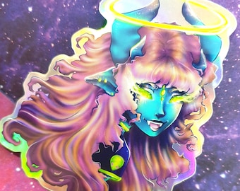 Monster Alien Girl Holographic Sticker